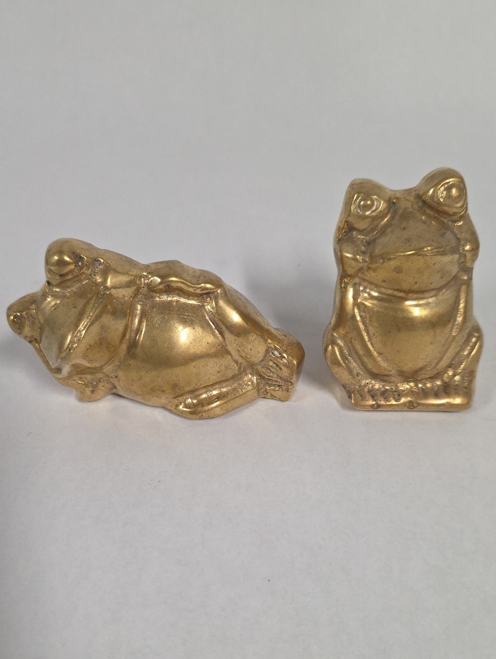 MCM Vintage Chubby Whimsical Pair Solid Brass Frogs - Sitting & Lounging